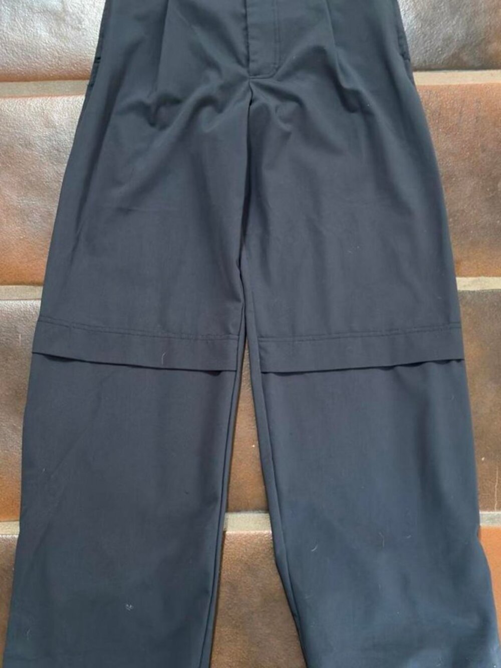Zara Black Wide-Leg Trousers with Button Hem Tabs Size M